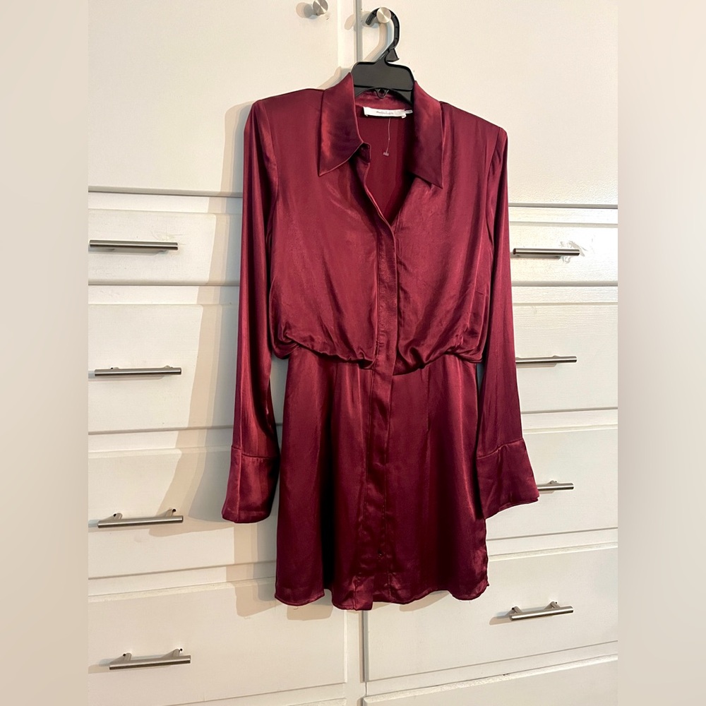 Astr The Label Ruth Burgundy Satin Shirt Dress size small - Picture 7 of 14
